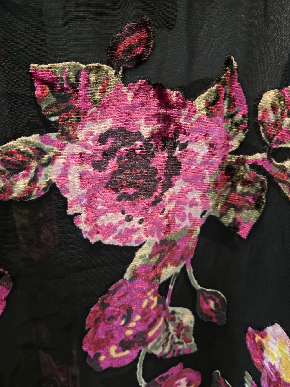 Nasty Gal Black Sheer Tunic with Magenta Floral Burnout Size 8 Oversize